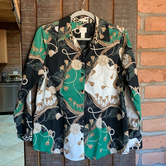 Chico’s No-Iron button up top Chicos size 0 XS equestrian preppy classic blouse - Picture 10 of 14